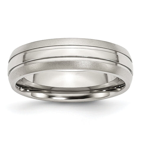 Stainless Steel Grooved 6mm Brushed and Polished Band Ring 7 Size