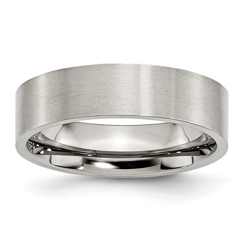 Stainless Steel Flat 6mm Brushed Band Ring 12.5 Size