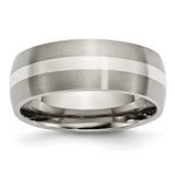 Titanium Sterling Silver Inlay 8mm Brushed Band Ring 10.5 Size