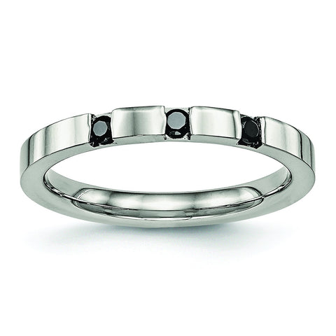 Stainless Steel Polished 3 Stone Black CZ 2.5mm Band Ring 9 Size