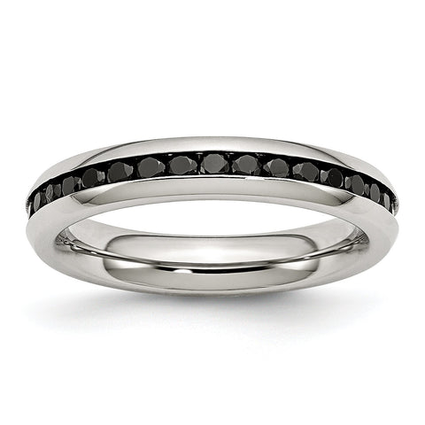 Stainless Steel 4mm Black CZ Ring 7 Size