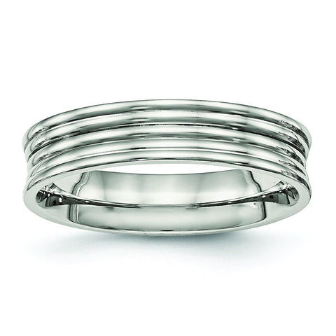 Stainless Steel Polished Ridged 5mm Band Ring 10 Size