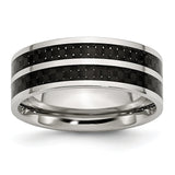 Stainless Steel 8mm Double Row Black Carbon Fiber Inlay Polished Band Ring 13 Size