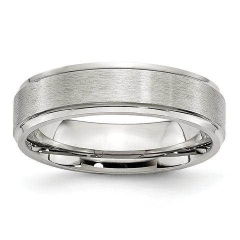 Stainless Steel Grooved Edge 6mm Brushed and Polished Band Ring 9.5 Size