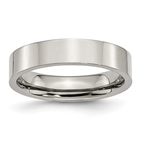 Stainless Steel Flat 5mm Polished Band Ring 13 Size