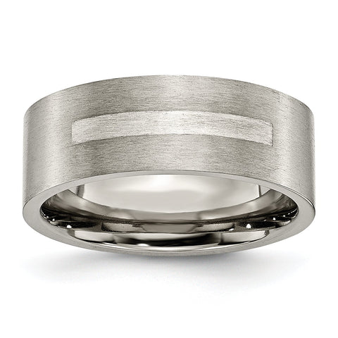 Titanium Flat 8mm Sterling Silver Inlay Brushed Band Ring 8 Size