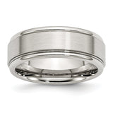 Stainless Steel Ridged Edge 8mm Brushed and Polished Band Ring 13.5 Size