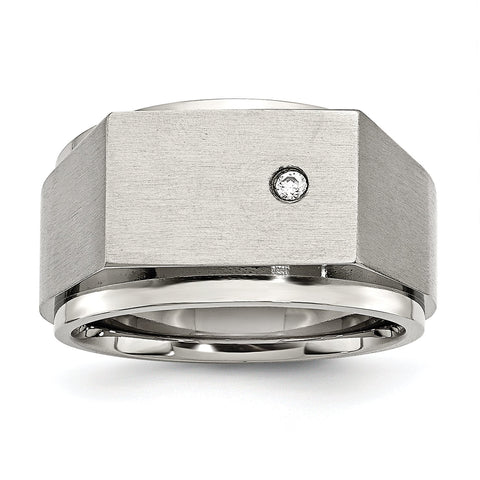 Stainless Steel Polished and Brushed CZ Signet Ring 11 Size