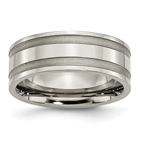Titanium Grooved 8mm Brushed and Polished Band Ring 9 Size