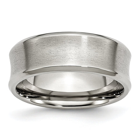 Stainless Steel Beveled Edge Concave 8mm Brushed Band Ring 13 Size
