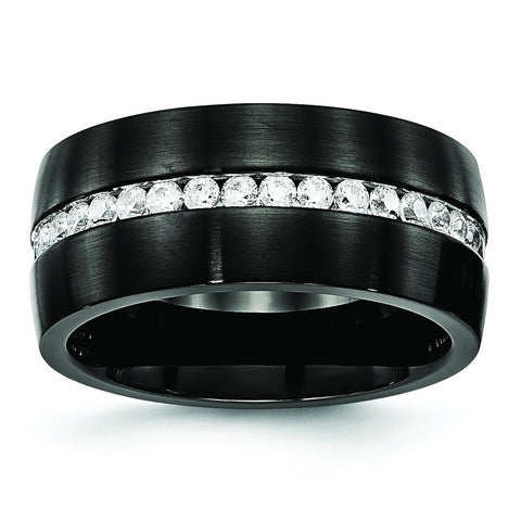Stainless Steel Brushed and Polished Black IP CZ Ring 8 Size