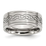 Stainless Steel Scroll Design 9mm Brushed Polished Ridged-Edge Band Ring 10.5 Size