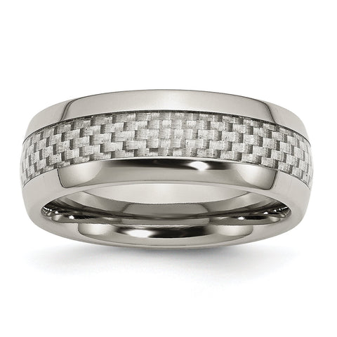 Stainless Steel Polished with Grey Carbon Fiber Inlay 8mm Band Ring 8.5 Size