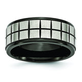 Stainless Steel Brushed & Black IP-plated 9mm Band Ring 8.5 Size