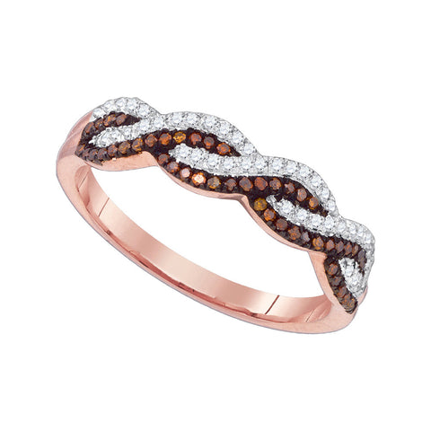10kt Rose Gold Womens Round Red Colored Diamond Woven Double Row Band 1/4 Cttw 89735 - shirin-diamonds