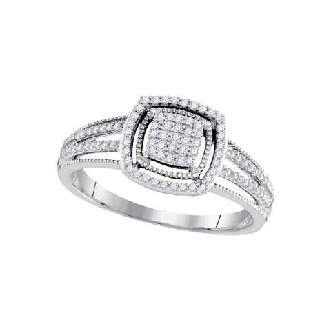 10kt White Gold Womens Round Diamond Framed Square Cluster Ring 1/5 Cttw 98433 - shirin-diamonds