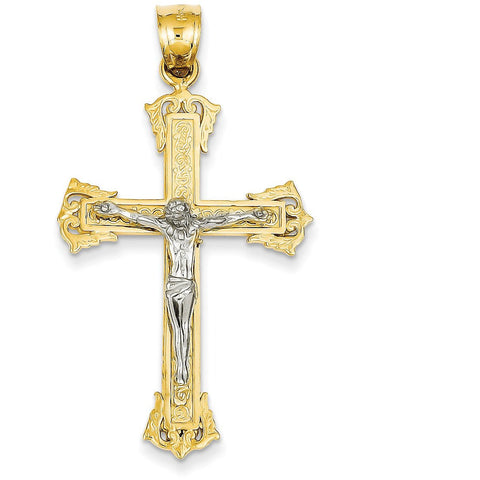 14k Two-tone Diamond-cut Crucifix Pendant C2000 - shirin-diamonds