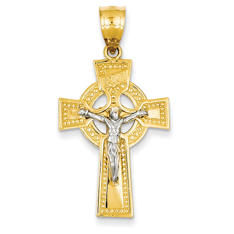 14k Two-tone INRI Celtic Crucifix Pendant C2024 - shirin-diamonds