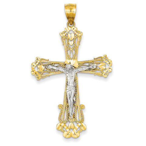 14k Two-tone Diamond-cut Crucifix Pendant C3923 - shirin-diamonds