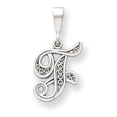 14k White Gold Solid Polished Filigree Initial F Pendant D1281F