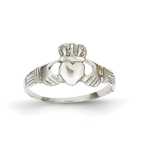 14k White Gold Ladies Claddagh Ring D3109 - shirin-diamonds