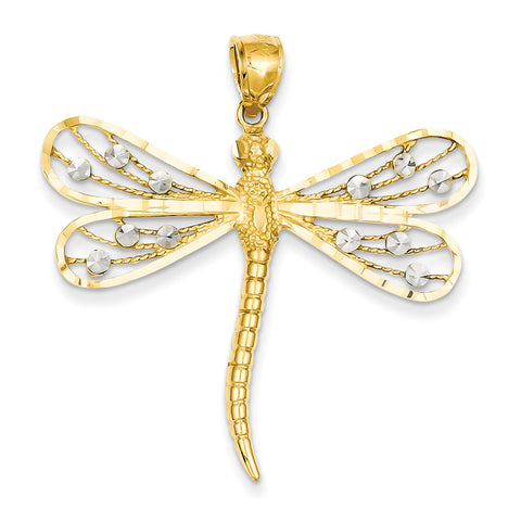 14K Two-tone Diamond-cut Filigree Dragonfly Pendant D3433 - shirin-diamonds