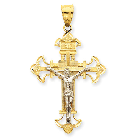 14K Two-tone INRI Crucifix Pendant D3672 – Shirin Diamonds