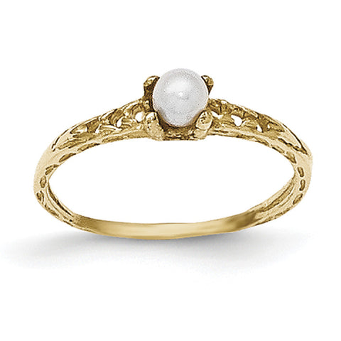 14k Madi K 3mm FW Cultured Pearl Birthstone Baby Ring GK129 - shirin-diamonds
