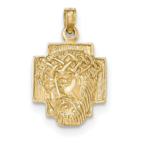 14K Gold Polished 2-D Small Jesus Head with Crown Pendant K5585