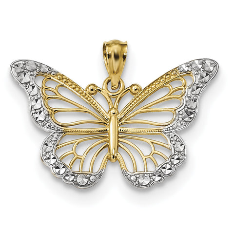 14k & Rhodium Diamond-cut Polished Open Butterfly Pendant K5985 - shirin-diamonds