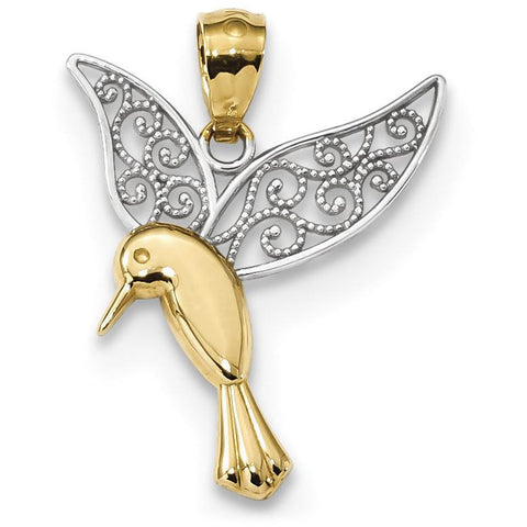 14k & Rhodium Polished Hummingbird Filigree Wings Pendant K5997 - shirin-diamonds