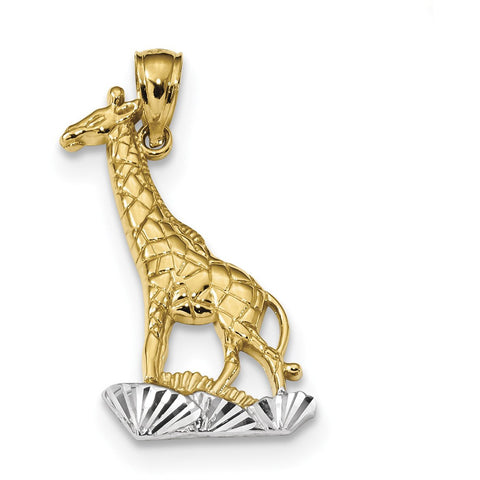 14k & Rhodium Diamond-cut Polished Giraffe Pendant K6016 - shirin-diamonds