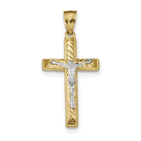 14k Two-tone Diamond Cut Crucifix Pendant K6304 - shirin-diamonds