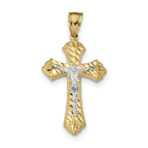 14k Two-tone Diamond-cut Passion Crucifix Pendant K6305 - shirin-diamonds