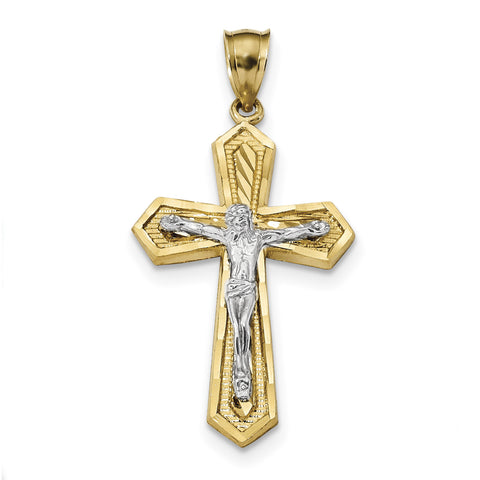 14k Two-tone Diamond-cut Passion Crucifix Pendant K6313 - shirin-diamonds