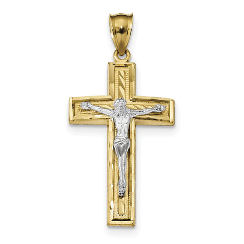 14k Two-tone Diamond-cut Latin Crucifix Pendant K6314 - shirin-diamonds