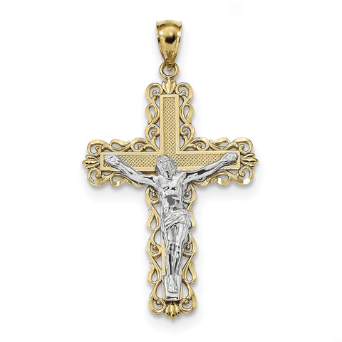14k Two-tone Crucifix Pendant K6324 - shirin-diamonds