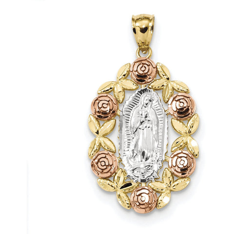 14k Two-tone White Rhodium Our Lady of Guadalupe Pendant K6351 - shirin-diamonds