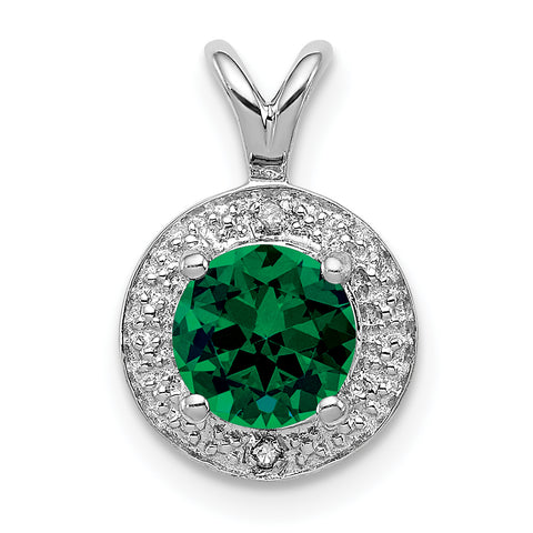 Sterling Silver Rhodium-plated Diam. & Created Emerald Pendant QBPD11MAY
