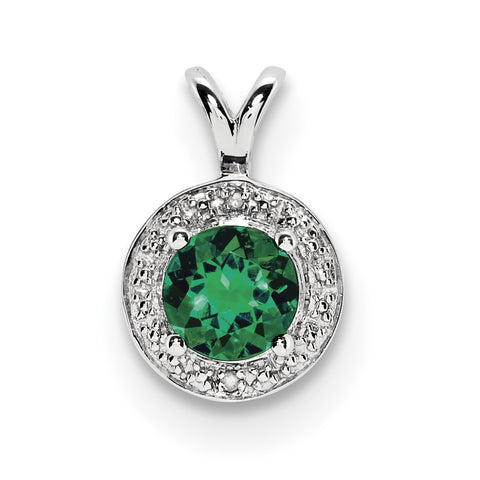 Sterling Silver Rhodium-plated Diam. & Created Emerald Pendant QBPD11MAY - shirin-diamonds