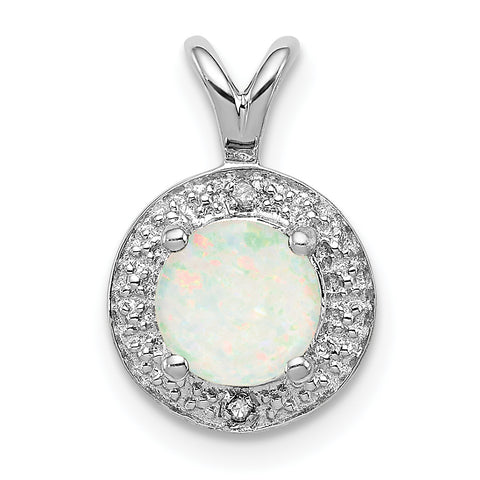 Sterling Silver Rhodium-plated Diam. & Created Opal Pendant QBPD11OCT
