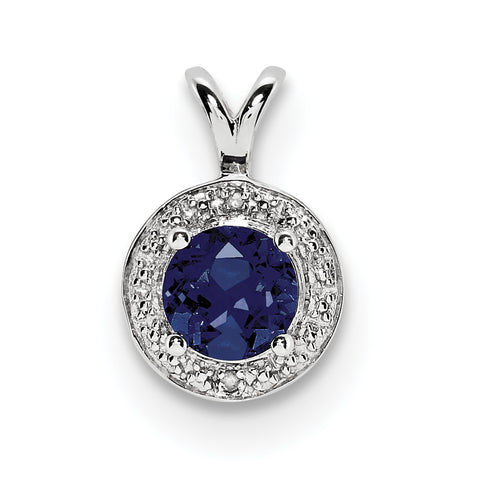Sterling Silver Rhodium-plated Diam. & Created Sapphire Pendant QBPD11SEP - shirin-diamonds