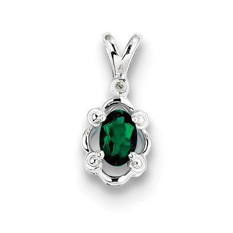Sterling Silver Rhodium-plated Created Emerald & Diam. Pendant QBPD21MAY - shirin-diamonds
