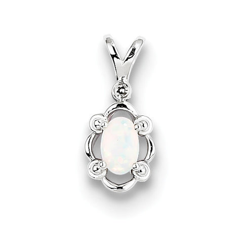Sterling Silver Rhodium-plated Created Opal & Diam. Pendant QBPD21OCT - shirin-diamonds