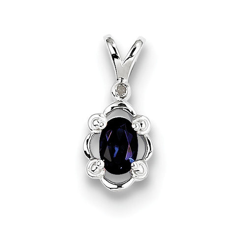 Sterling Silver Rhodium-plated Created Sapphire & Diam. Pendant QBPD21SEP - shirin-diamonds
