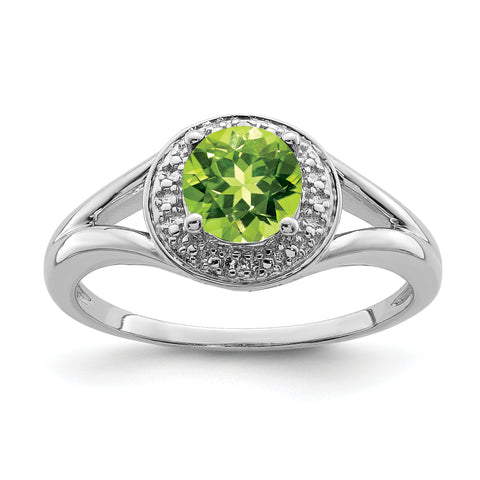 Sterling Silver Rhodium-plated Diam. & Peridot Ring Size 8