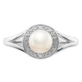 925 Sterling Silver Rhodium-Plated Diamond and Freshwater Cultured Pearl Ring