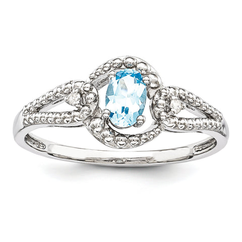 Sterling Silver Rhodium-plated Light Swiss Blue Topaz & Diam. Ring QBR16DEC - shirin-diamonds