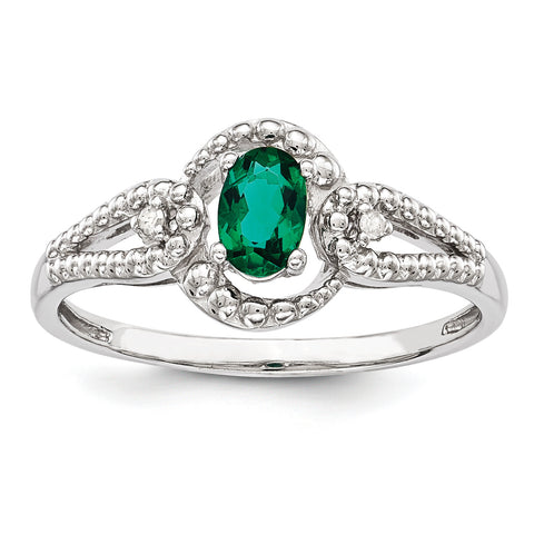 Sterling Silver Rhodium-plated Created Emerald & Diam. Ring QBR16MAY - shirin-diamonds
