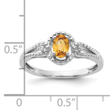 925 Sterling Silver Rhodium-Plated Citrine and Diamond Ring